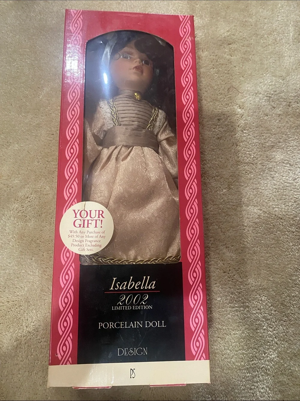 Abella Isabella 2002 Porcelain Doll in Beige and Gold Outfit